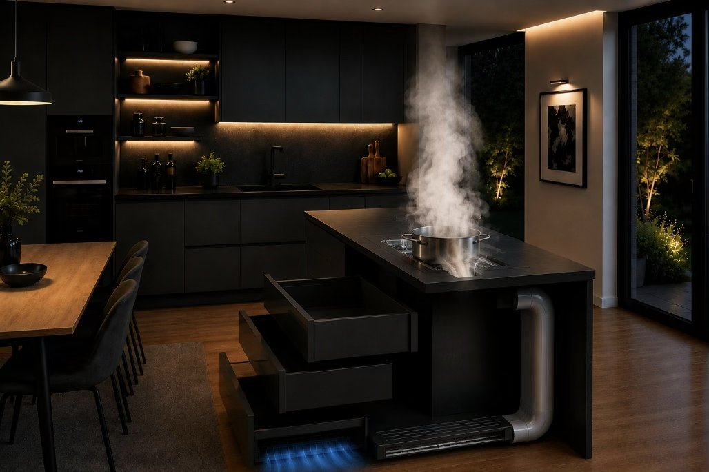 Family cooking together in a modern kitchen
